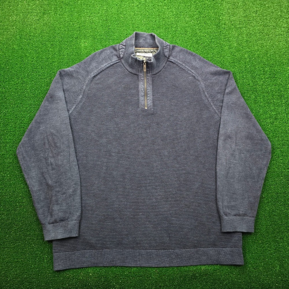 Tommy Bahama Sweater Mens 2XL Blue Quarter Zip Pullover Golf Preppy Casual